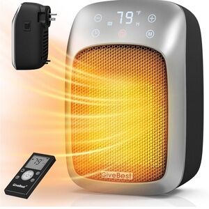 Portable Heater with Remote Control - Silver and Black